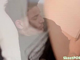 Twin girls share a guy's cock in reality sex scene.