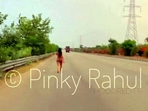 pinky takes on a bold naked dare flashing across busy indian highways in outdoor adventure