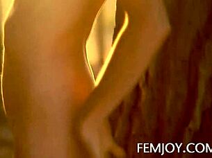 German busty blonde teen 18+ corinna poses at sunset in outdoor softcore scene.