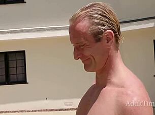 petite horny girl can't resist teasing and deepthroating her adorable nudist neighbor's cock at the beach