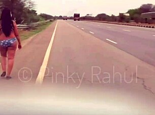 pinky takes on a bold naked dare flashing across busy indian highways in outdoor adventure