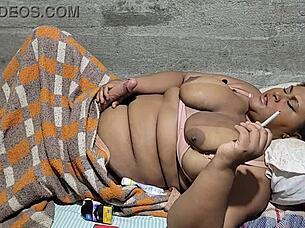 Futanari Chubby Brazilian Stepmom Gets Huge Cock and Massive Cum Load in Homemade Scene