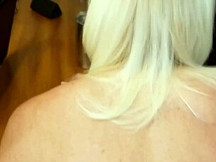 Shaved blonde housewife strips and sucks cock before rough creampie fuck.