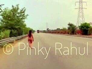 pinky takes on a bold naked dare flashing across busy indian highways in outdoor adventure