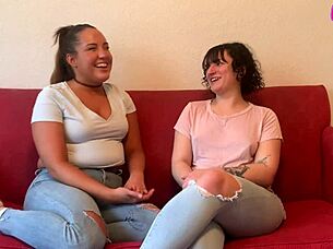 Spanking chubby Nebraska college student in jeans over the knee with strap on her curvy ass