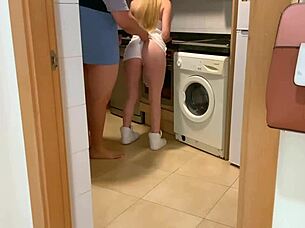 Teen Gets Creampie in Kitchen Quickie with Lucky Guy