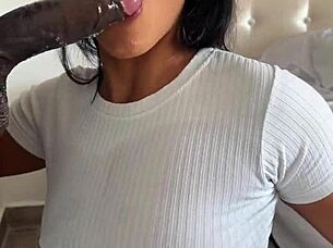 I love how he devoured this huge meat dildo with ball licking and deepthroat.