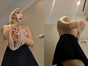 peeping into public dressing room with hidden camera upskirt view