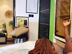 Giant black cock thrusts deep into fat ass bent over in doggystyle till squirting orgasm hits hard