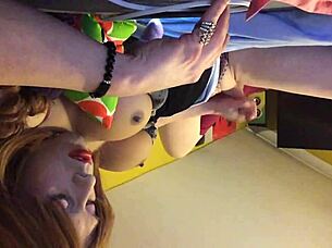 I love teasing my hard cock solo, feeling every stroke on my big tits at Dickgirls XYZ