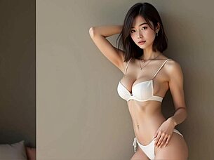 Thai beauty flaunts massive tits and ass in lingerie!