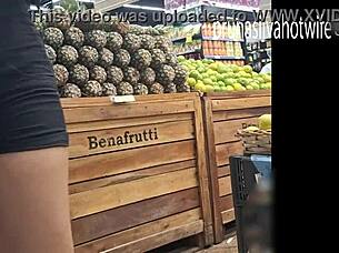 I film hot blonde in market spying on her voyeur style