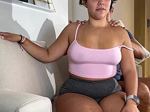 Colombian big booty girlfriend gets fucked in the dorm after a gym training session with her athletic roommate.