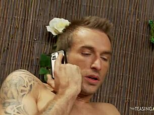 busty brunette hottie rides his stiff cock cowgirl after licking pussy in fishnets