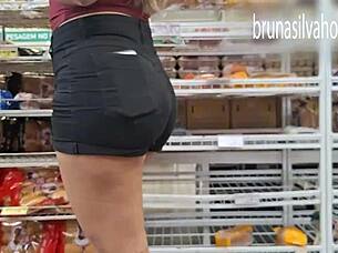 I film hot blonde in market spying on her voyeur style