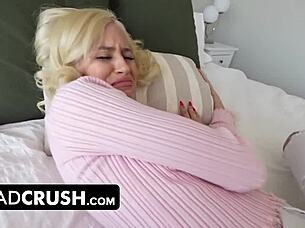 Naughty blonde teen 18+ bends over for stepdad's monster cock, getting her juicy pussy licked and fucked doggystyle 😈