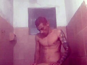 Married chubby wife gives her husband a sexy bath.