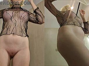 hidden camera captures upskirt views of big tits in outdoor locker room changing