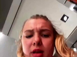 Amateurs dive into public fucking in a changing room with close-up orgasm and big tits blowjob action outdoors.