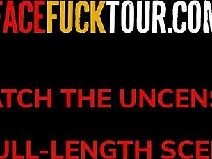 flexible redhead bends like a pretzel to take on massive cock with deepthroat face fucking and rough pounding