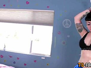 shemale rides strapon rod in high definition glamour with lingerie and toys