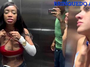 young man having fun with two petite latinas