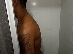 My stepmom sucks my cock in the shower with deepthroat action as mature latina bbw in homemade amateur scene