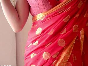 Nepali couple suggests intimate moments in sari at home with girlfriend vibes.