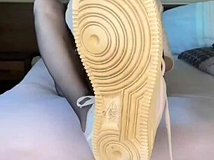 i love showing off my black nylon feet in tight nylons for fetish fun