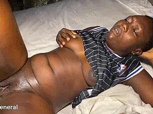 long strokes in the bedroom make her wet ebony pussy cream and drip all over his cock