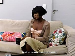 African Casting - Big Tits Ebony Model Fucks Gonzo Big White Cock Producer for Intense Interracial Action!