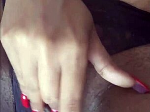 The stunning ebony amateur lost control, fingering her pierced fat pussy to intense orgasm alone.