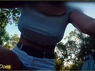 Hey, are you ready for this amazing milf flashing her tits on a wild public bike ride?