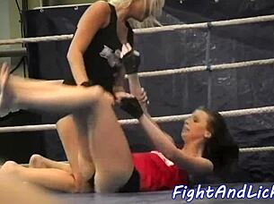 European babes wrestle and dive into lesbian muff action 😏