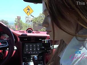 MAZY MYERS Amateur Babe Gets Driving Lesson, Pussy Played With And SUCKS COCK In Car GFE POV!