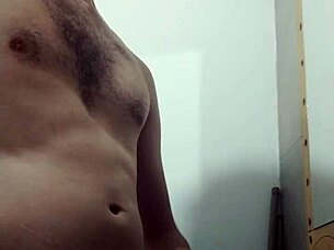 Young skinny amateur undresses for intense solo cock masturbation in bathroom.