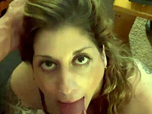 sexy amateur milf wife deepthroats hubbys big cock and swallows his hot cum load