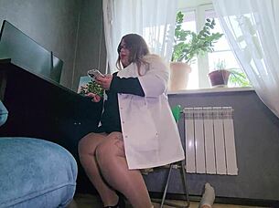 Oh man, I-I mean this BBW doctor slaps her heel on that cock, controlling orgasm with feet in tights.