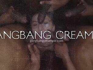 inked fiery redhead gets creampied hard in wild gangbang blowbang 🔥🍆