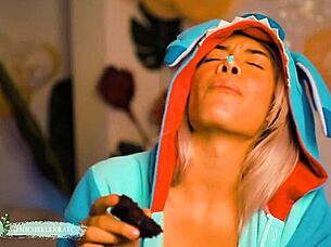 Narrative Cute skinny slut in cosplay costume teases with webcam fingering and masturbation action