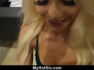 Petite cowgirl rides taboo cock after catching him with her panties