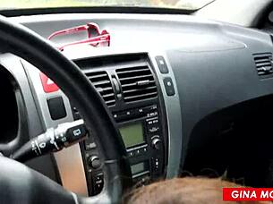 Fit Russian girl spots a stranger in the car and decides to give him a risky public blowjob with cum in mouth.