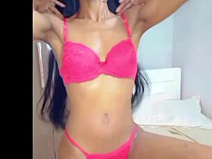 Magrinha teases with sensual solo touches leading to intense masturbation climax.