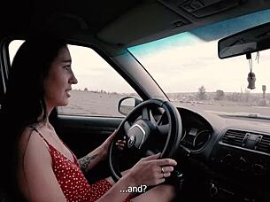 Long Haired Brunette Teen Sucks And Fucks Outdoors