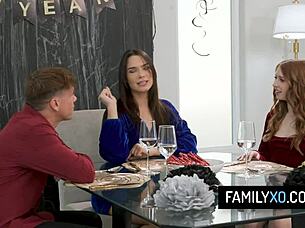 they enjoyed a hot milf threesome sex on new year's eve with myra moans and ivy ireland moaning loudly  