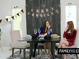 they enjoyed a hot milf threesome sex on new year's eve with myra moans and ivy ireland moaning loudly  