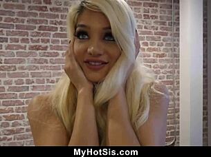 Petite cowgirl rides taboo cock after catching him with her panties