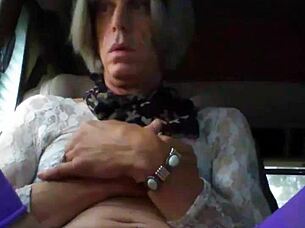 Oh man, can you believe how huge this shemale's monster cock is while she's masturbating?