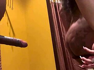 Oh damn, can you believe I'm fucking this ebony co-worker with my big black cock in the work bathroom, making her wet pussy drip?