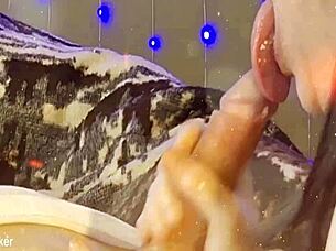 Milking His Uncut Cock with Intense Mouth Action